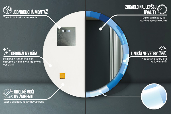 Kerek tükör díszítéssel Absztrakt kék