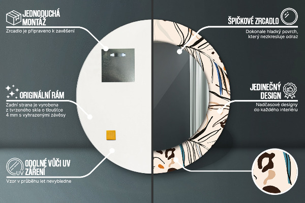 Kerek tükör díszítéssel Dzsungel mintás virágok