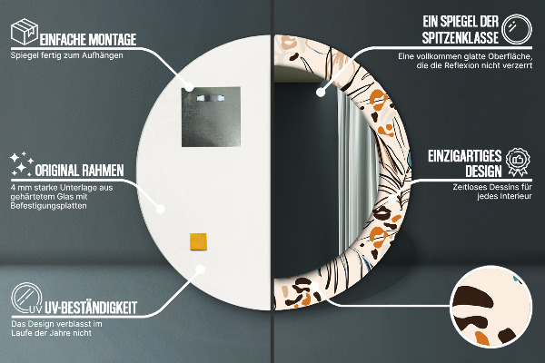 Kerek tükör díszítéssel Dzsungel mintás virágok