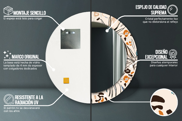 Kerek tükör díszítéssel Dzsungel mintás virágok