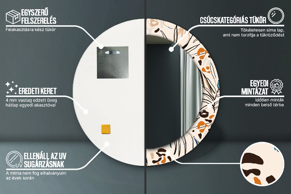 Kerek tükör díszítéssel Dzsungel mintás virágok