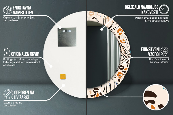 Kerek tükör díszítéssel Dzsungel mintás virágok