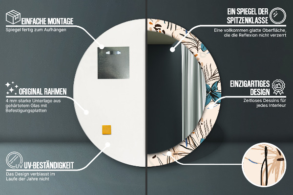 Kerek tükör díszítéssel Dzsungel mintás virágok