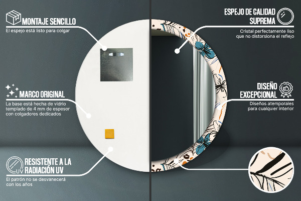 Kerek tükör díszítéssel Dzsungel mintás virágok