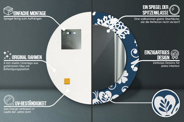 Kerek tükör keret nyomtatással Paisley kompozíció