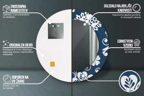 Kerek tükör keret nyomtatással Paisley kompozíció