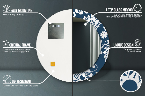 Kerek tükör keret nyomtatással Paisley kompozíció