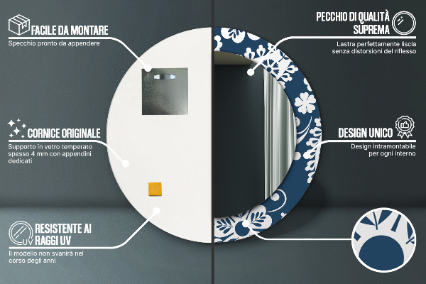 Kerek tükör keret nyomtatással Paisley kompozíció