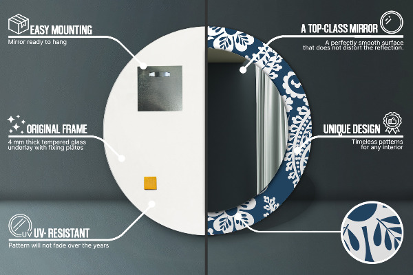 Kerek tükör keret nyomtatással Paisley kompozíció