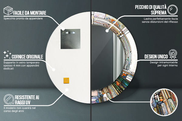 Kerek tükör keret nyomtatással Absztrakt ólomüveg