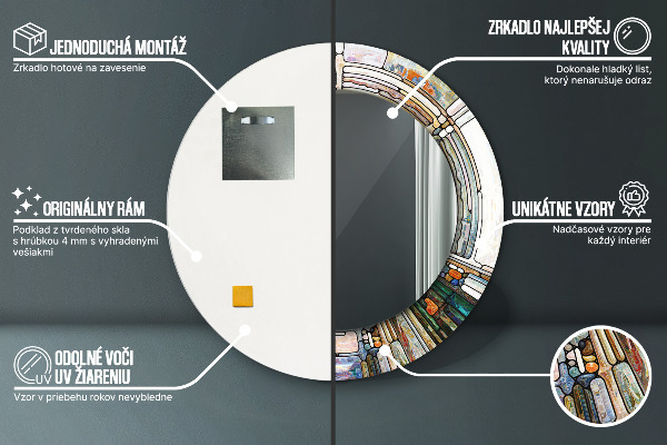 Kerek tükör keret nyomtatással Absztrakt ólomüveg