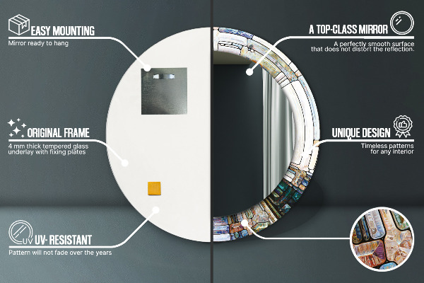 Kerek tükör keret nyomtatással Absztrakt ólomüveg