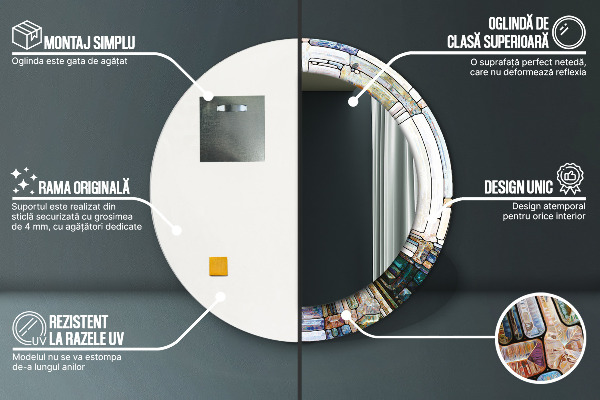 Kerek tükör keret nyomtatással Absztrakt ólomüveg