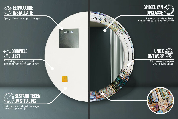 Kerek tükör keret nyomtatással Absztrakt ólomüveg