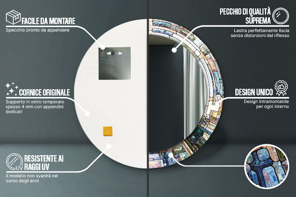 Kerek tükör keret nyomtatással Absztrakt ólomüveg