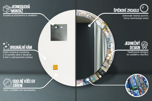 Kerek tükör keret nyomtatással Absztrakt ólomüveg