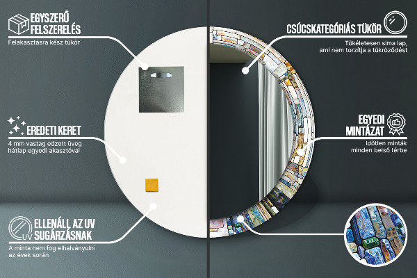 Kerek tükör keret nyomtatással Absztrakt ólomüveg