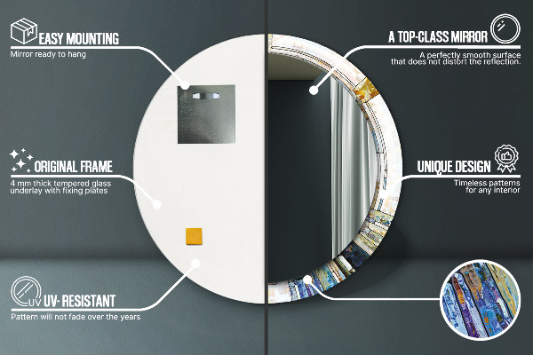 Kerek tükör keret nyomtatással Absztrakt ólomüveg