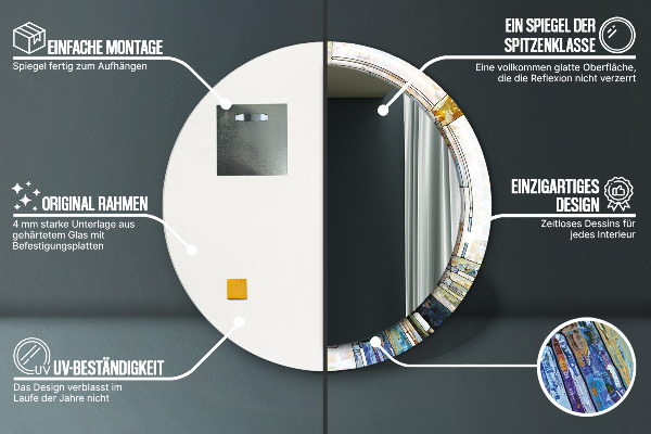 Kerek tükör keret nyomtatással Absztrakt ólomüveg