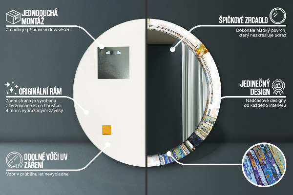 Kerek tükör keret nyomtatással Absztrakt ólomüveg