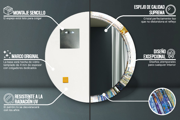 Kerek tükör keret nyomtatással Absztrakt ólomüveg