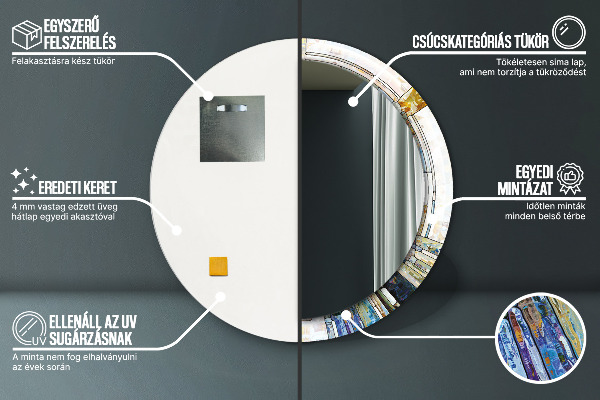 Kerek tükör keret nyomtatással Absztrakt ólomüveg