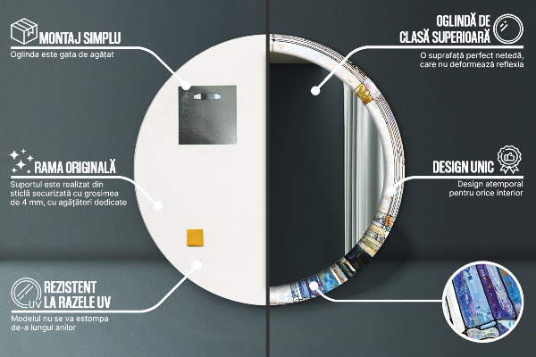 Kerek tükör keret nyomtatással Absztrakt ólomüveg