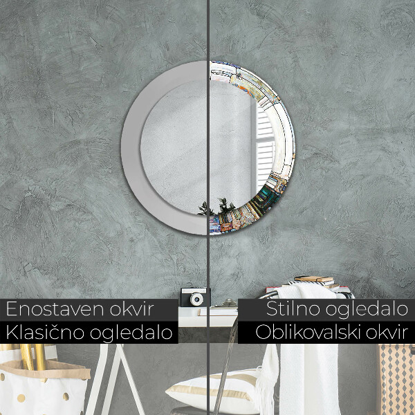 Kerek tükör keret nyomtatással Absztrakt ólomüveg