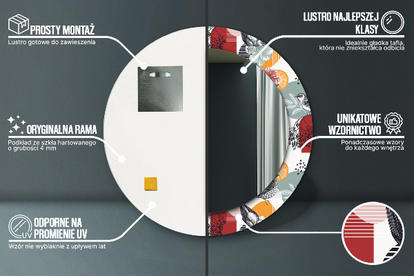 Kerek tükör nyomtatott kerettel Absztrakció madarakkal