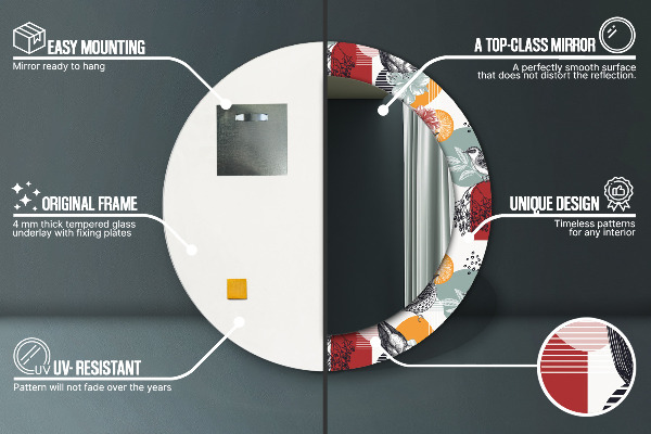 Kerek tükör nyomtatott kerettel Absztrakció madarakkal