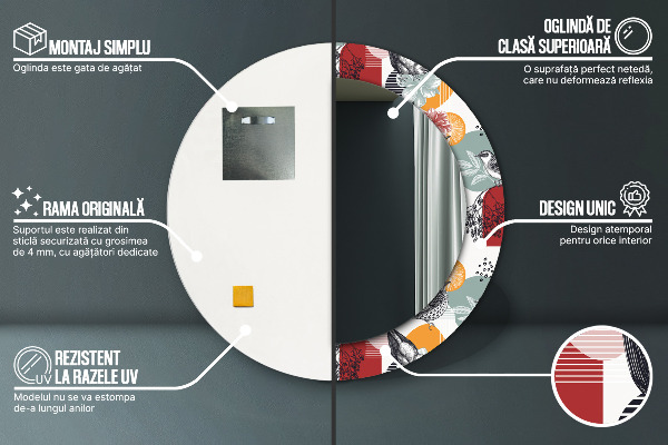 Kerek tükör nyomtatott kerettel Absztrakció madarakkal