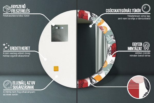 Kerek tükör nyomtatott kerettel Absztrakció madarakkal