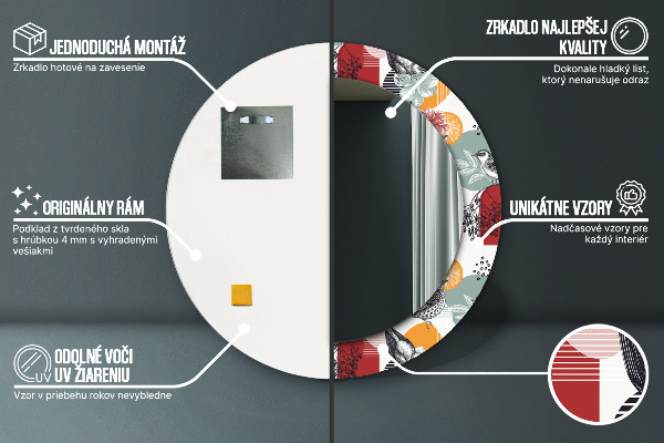 Kerek tükör nyomtatott kerettel Absztrakció madarakkal