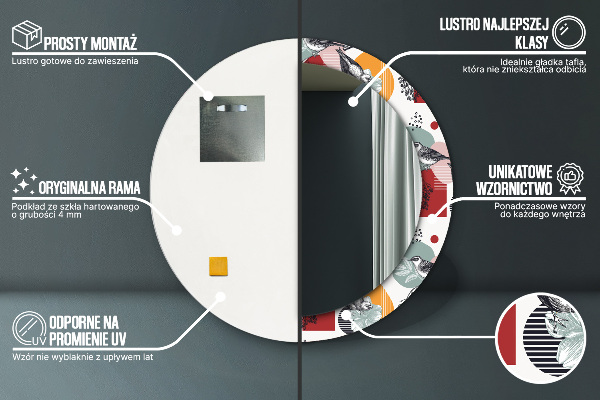 Kerek tükör nyomtatott kerettel Absztrakció madarakkal