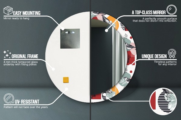 Kerek tükör nyomtatott kerettel Absztrakció madarakkal