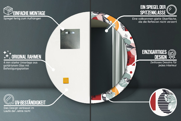 Kerek tükör nyomtatott kerettel Absztrakció madarakkal
