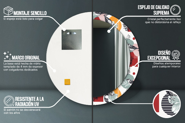 Kerek tükör nyomtatott kerettel Absztrakció madarakkal