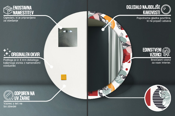 Kerek tükör nyomtatott kerettel Absztrakció madarakkal