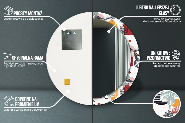 Kerek tükör nyomtatott kerettel Absztrakció madarakkal
