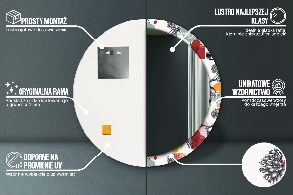 Kerek tükör nyomtatott kerettel Absztrakció madarakkal