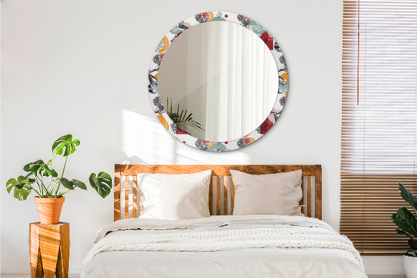 Kerek tükör nyomtatott kerettel Absztrakció madarakkal