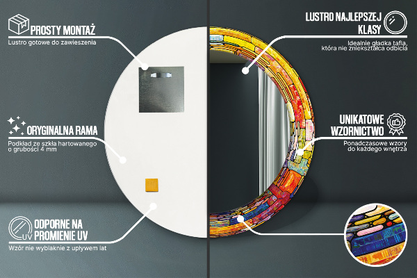 Kerek tükör fali dísz Színes ólomüveg