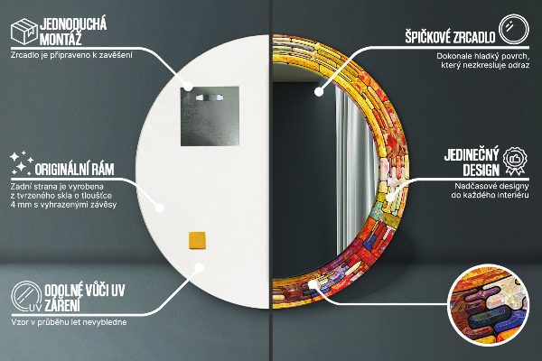 Kerek tükör fali dísz Színes ólomüveg