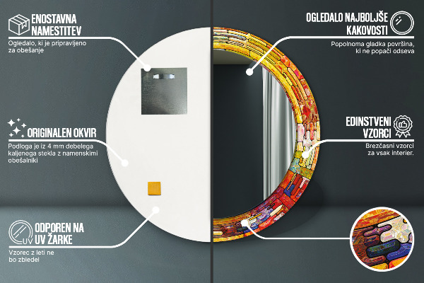 Kerek tükör fali dísz Színes ólomüveg