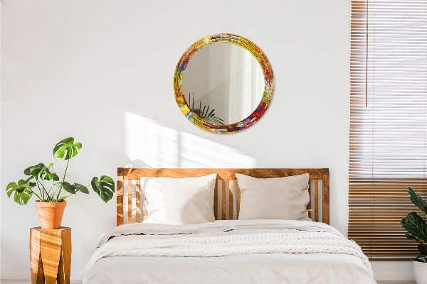 Kerek tükör fali dísz Színes ólomüveg