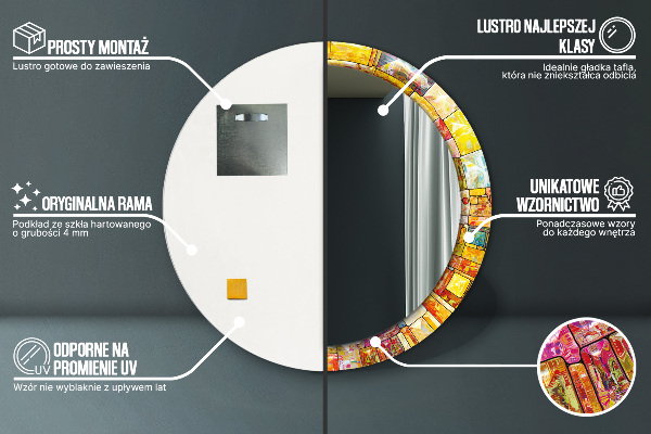 Kerek tükör fali dísz Színes ólomüveg