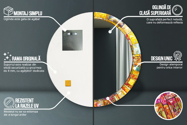 Kerek tükör fali dísz Színes ólomüveg