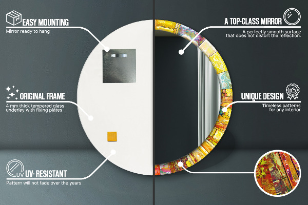 Kerek tükör fali dísz Színes ólomüveg