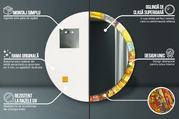 Kerek tükör fali dísz Színes ólomüveg