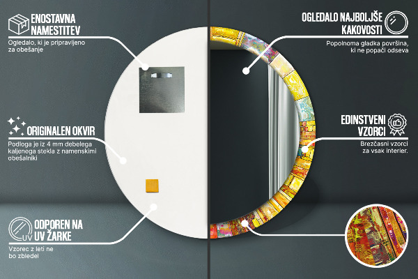 Kerek tükör fali dísz Színes ólomüveg